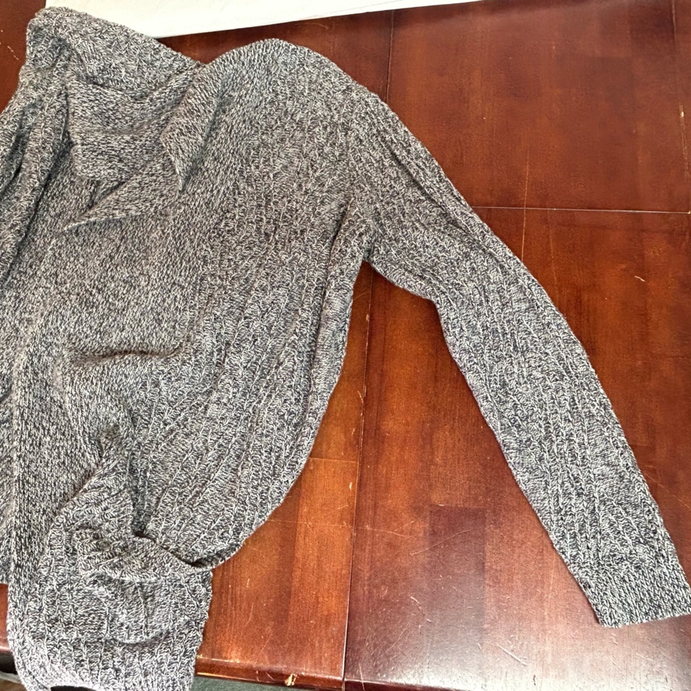 St Johns Bay Sweater Cardigan Open Front Size L Gray Cable Knit Pockets - Picture 13 of 14